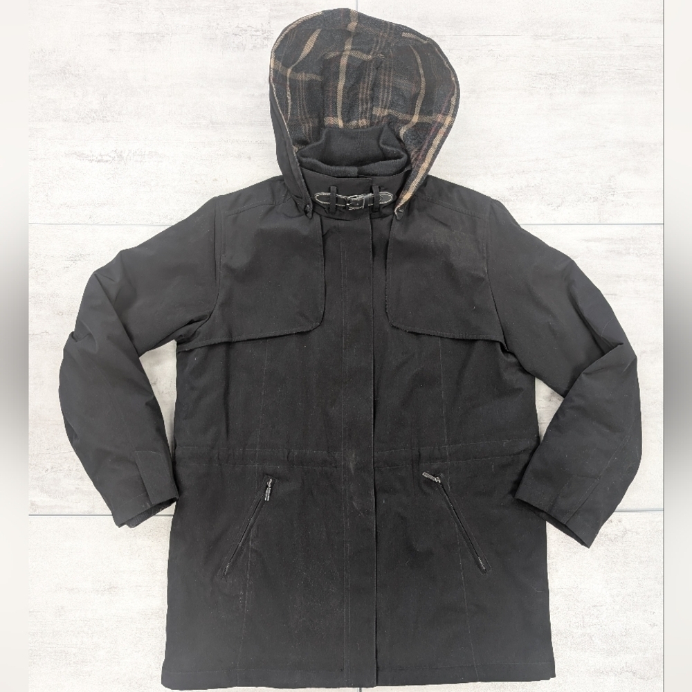Nautica Women's Black Hooded Full Zip Fleece Lined Coat Size Large